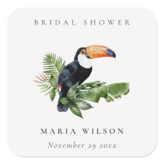 Elegant Tropical Rainforest Toucan Bridal Shower Square Sticker