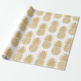 Elegant Tropical White Gold Pineapple Pattern