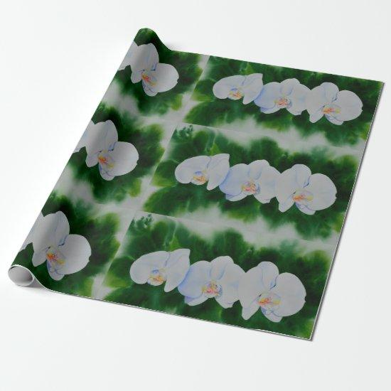 Elegant tropical white watercolor orchid painting