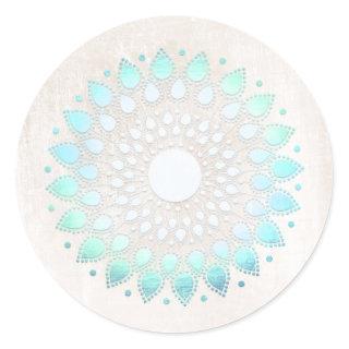 Elegant Turquoise Floral Lotus Flower Mandala Classic Round Sticker