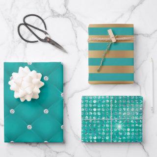 Elegant Turquoise Gold Stripes Glitter Gift  Sheets