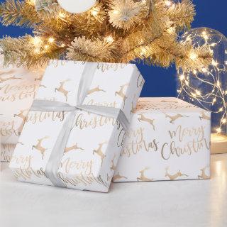 Elegant typography gold Merry Christmas reindeer