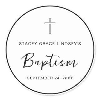 Elegant Typography  Minimal Cross Baptism Classic Round Sticker
