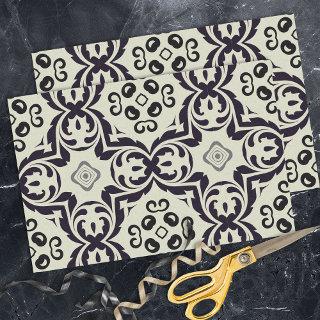 Elegant Vintage Beige and Black Damask Pattern  Tissue Paper