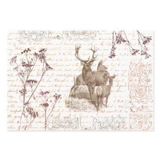 Elegant Vintage Beige Deer Wildflower Script  Sheets