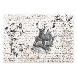 Elegant Vintage Black White Deer Wildflower Script  Sheets