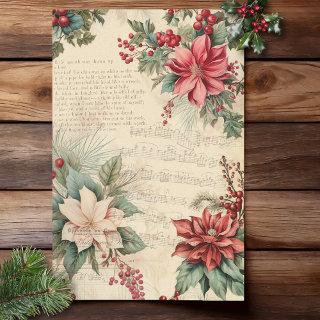 Elegant Vintage Christmas Floral Music Ephemera Tissue Paper