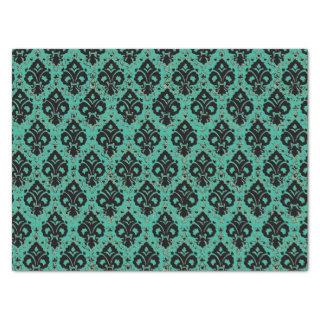 Elegant Vintage Decoupage Black Teal Damask Tissue Paper