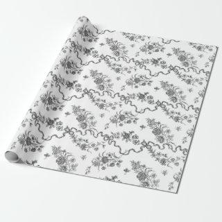 Elegant Vintage Engraved Black Roses and Ribbons