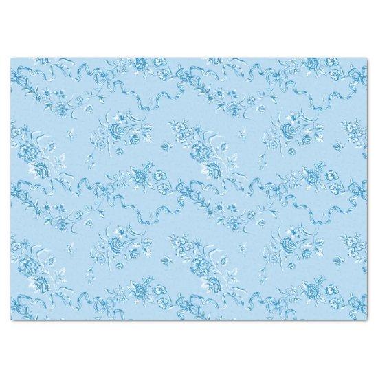 Elegant Vintage Engraved Blue Roses and Ribbons Ti Tissue Paper