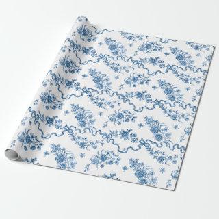 Elegant Vintage Engraved Blue Roses and Ribbons