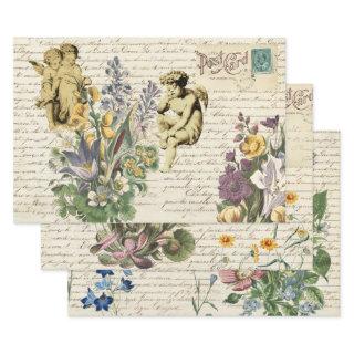 Elegant Vintage Flowers Cherub Angels Old Script  Sheets