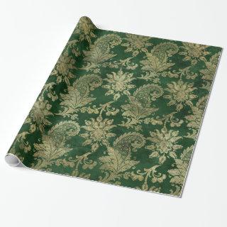 Elegant Vintage Glam Green Gold Paisley Pattern
