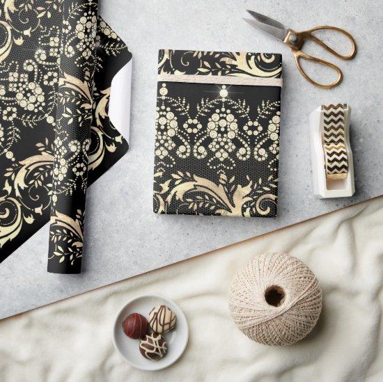 Elegant vintage gold black damask pattern