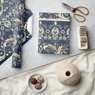 Elegant vintage gold blue damask pattern