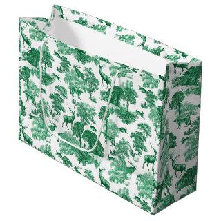 Elegant Vintage Green Deer Fox Country Toile Large Gift Bag