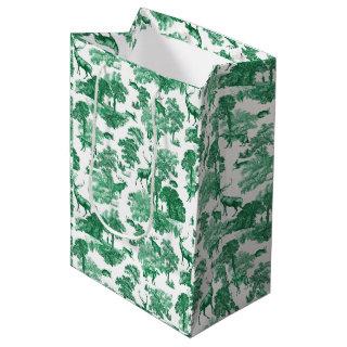 Elegant Vintage Green Deer Fox Country Toile Medium Gift Bag