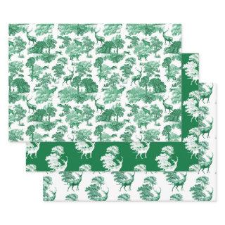 Elegant Vintage Green French Country Toile Deer  Sheets