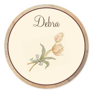 Elegant Vintage Monogram Pink and Yellow Flowers Classic Round Sticker