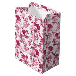 Elegant Vintage Pink Deer Fox Toile Woodland Medium Gift Bag