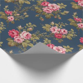 Elegant Vintage Pink Roses-Blue Background