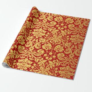 Elegant Vintage Red and Gold Royal Damask Pattern