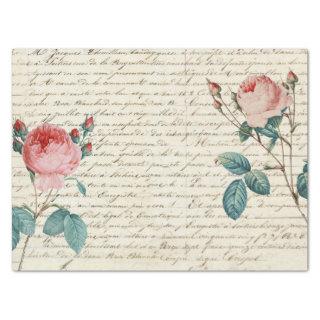 Elegant Vintage Roses on Handwriting French Script Tissue Paper