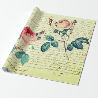 Elegant Vintage Roses on Handwriting French Script