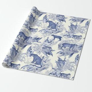 Elegant Vintage Tropical Tiger Blue Toile Pattern