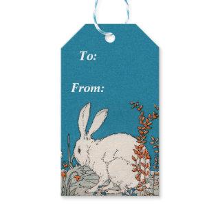 Elegant Vintage White Rabbit Flowers Gift Tags
