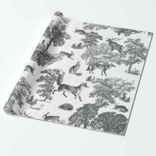 Elegant Vintage Woodland Grey Fox Rabbit Toile