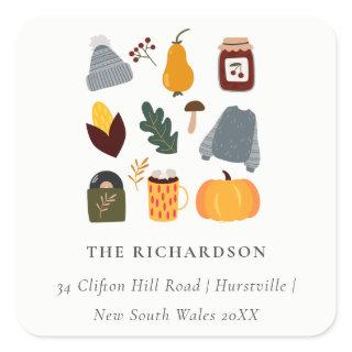 Elegant Warm Cozy Autumn Essential Address Square Sticker