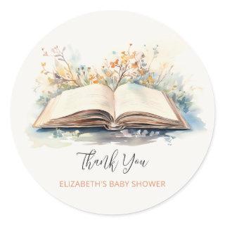 Elegant Watercolor A New Chapter Baby Shower Classic Round Sticker