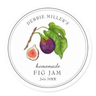 Elegant watercolor Fig on white Jam jar Classic Round Sticker