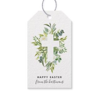 Elegant Watercolor Florals and Cross Easter Gift Tags