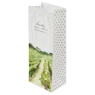Elegant Watercolor Green Winery Vineyard Wedding Wine Gift Bag
