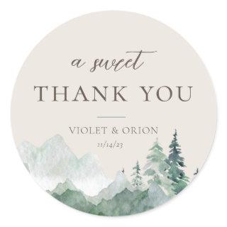 Elegant Watercolor Mountain Wedding Favor Stickers