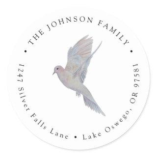 Elegant Watercolor Mourning Dove Return Address Classic Round Sticker