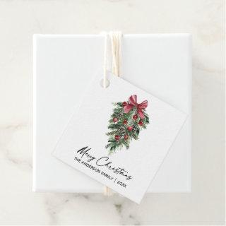 Elegant Watercolor Pine Calligraphy Ink Christmas  Favor Tags