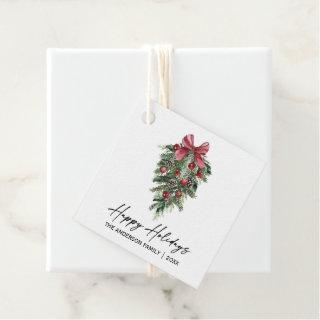 Elegant Watercolor Pine Calligraphy Ink Holiday Favor Tags