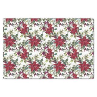 Elegant Watercolor Poinsettia Pattern Holiday Tissue Paper
