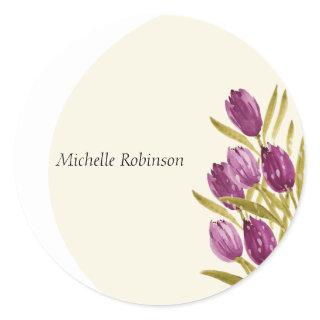 Elegant Watercolor Tulip Flowers Classic Round Sticker
