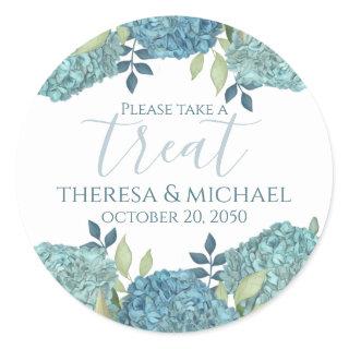 Elegant Wedding Floral Blue Hydrangea Treat Classic Round Sticker