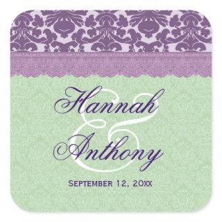 Elegant Wedding Label PURPLE and MINT Damask V02