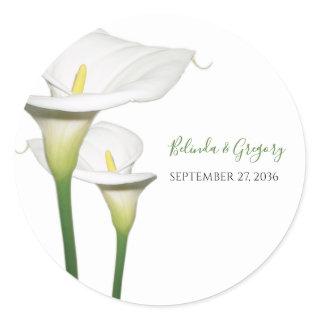 Elegant White Calla Lilies Wedding  Classic Round Sticker