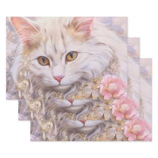 Elegant White Cat in Gold and Diamonds  Sheets