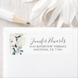 Elegant White Floral Roses and Hydrangeas Wedding Label