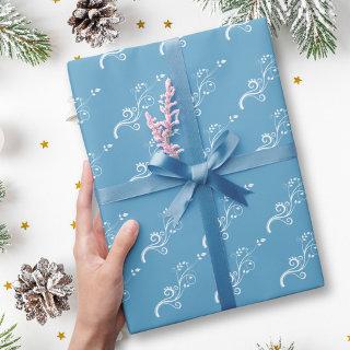 Elegant White Foliage Pattern on Blue