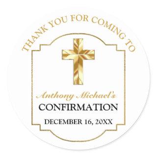 Elegant White Gold Cross Boys Confirmation Classic Round Sticker