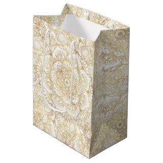 Elegant White Gold Mandala Floral  Medium Gift Bag
